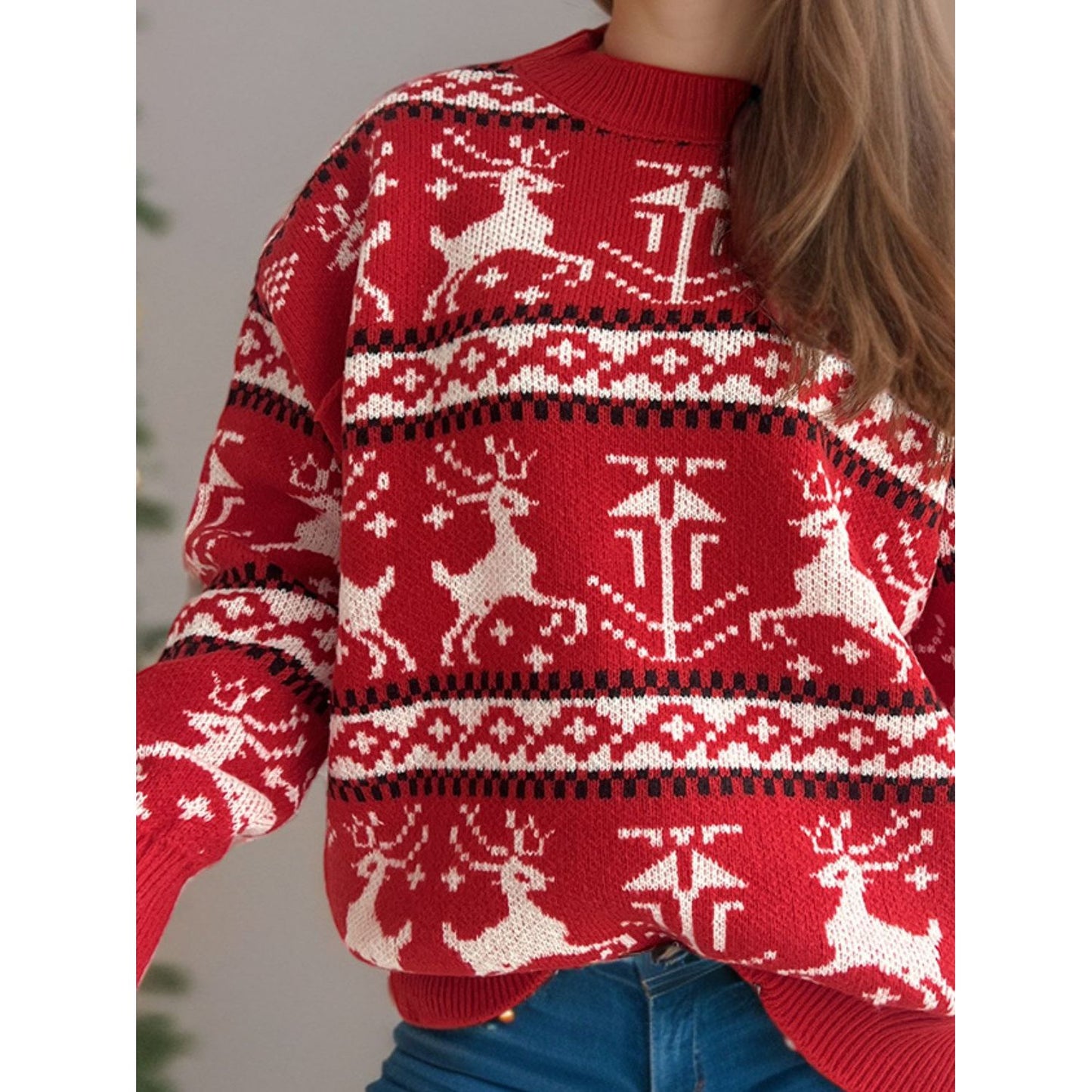 Christmas Element Round Neck Long Sleeve Sweater