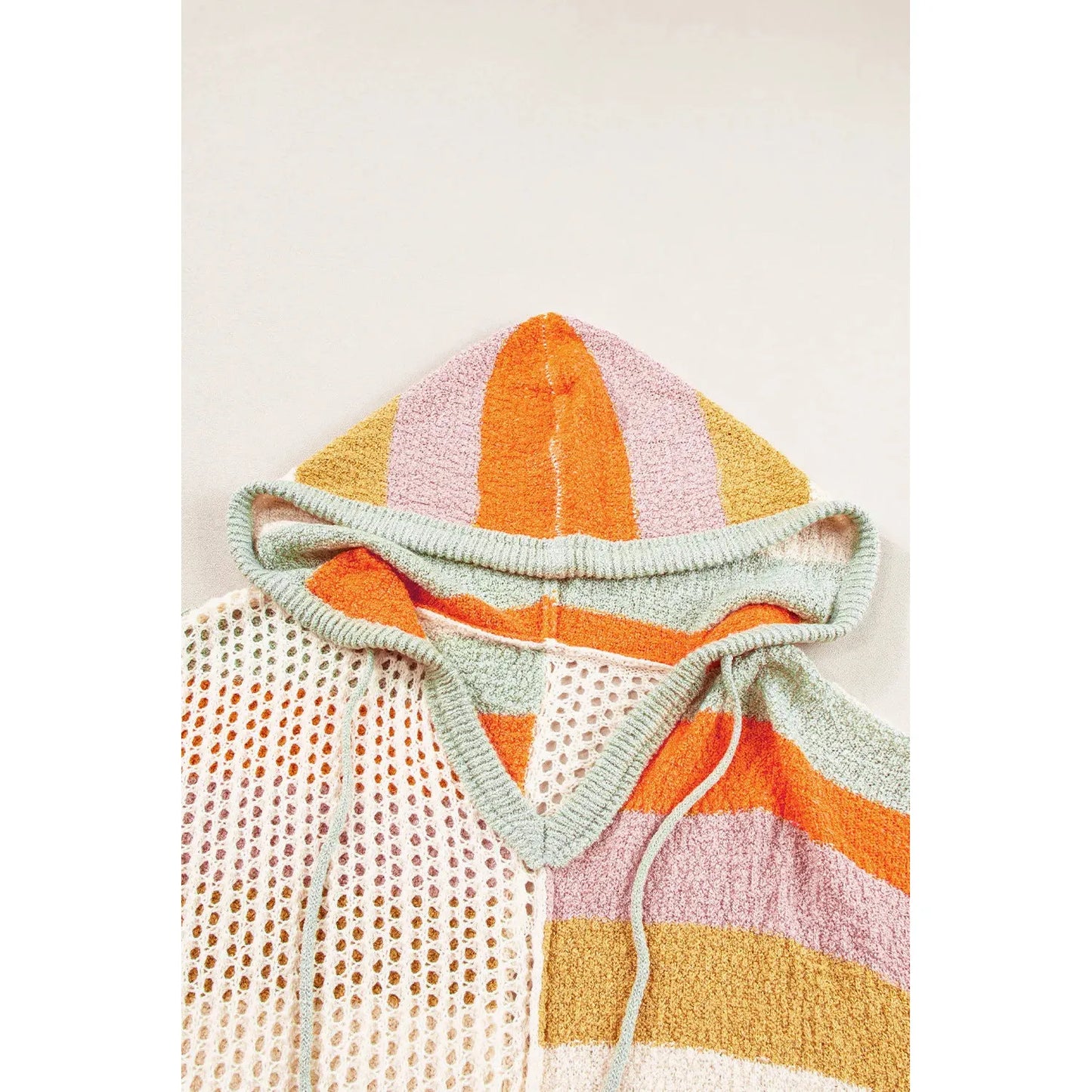 Openwork Color Block Hooded Sweater