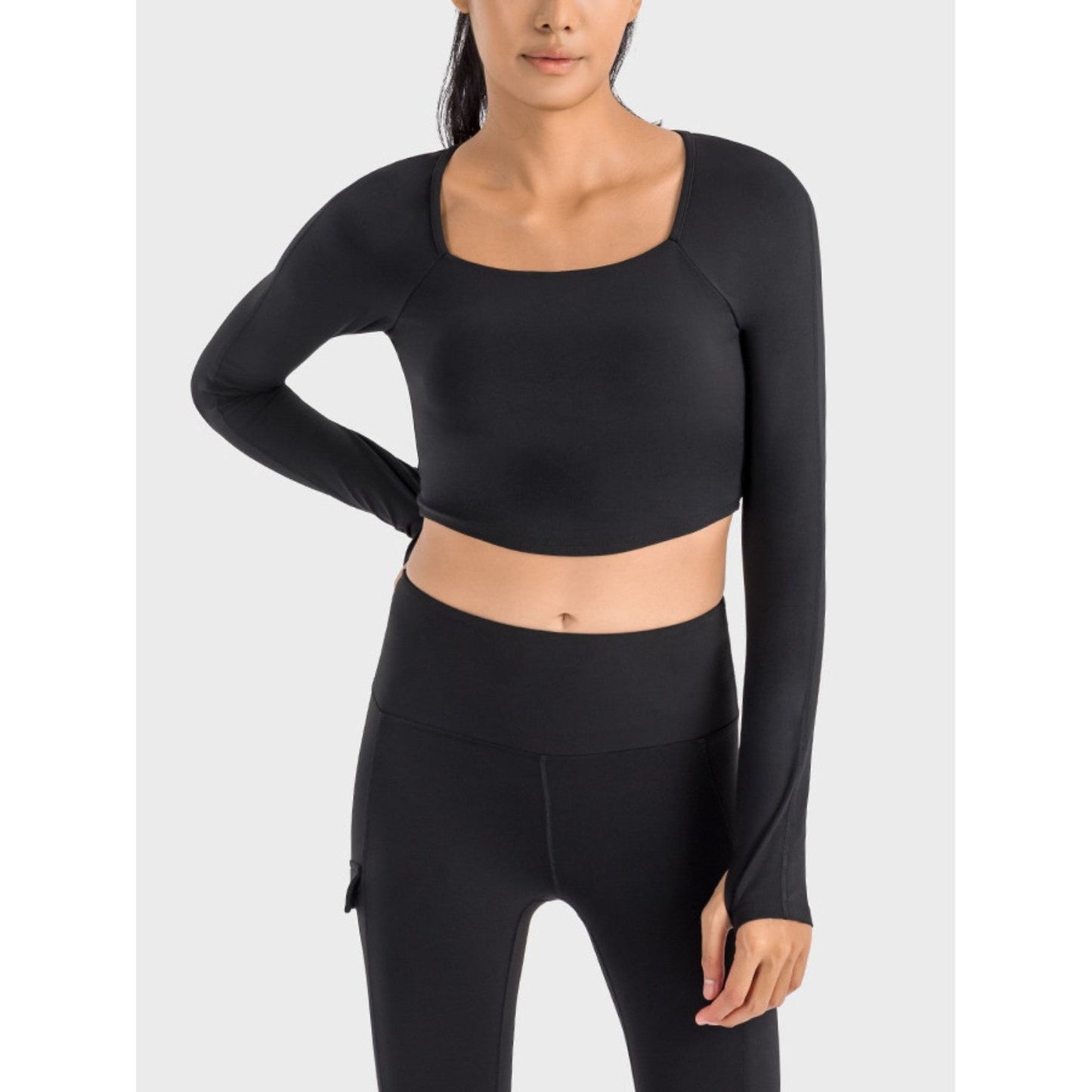 Square Neck Long Sleeve Cropped Sports Top