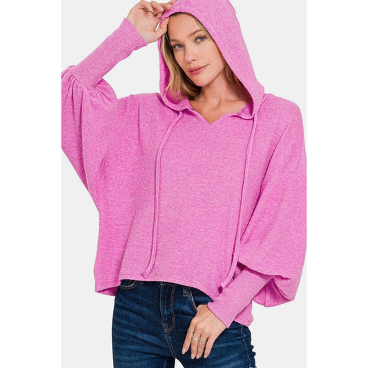 Zenana Brushed Hacci Drop Shoulder Cropped Hoodie