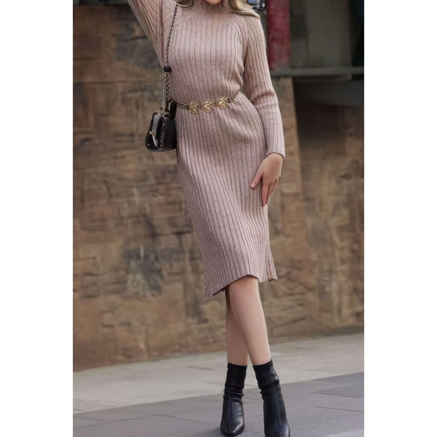 Ribbed Mock Neck Sweater Dress