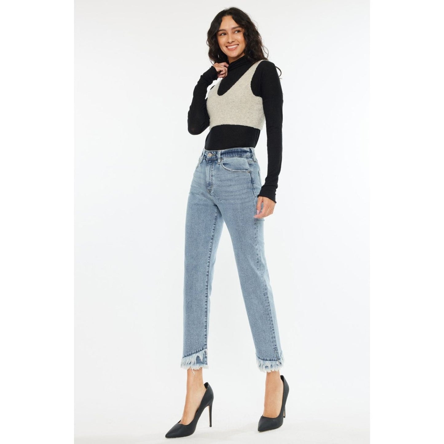 Kancan Raw Hem High Rise Straight Jeans