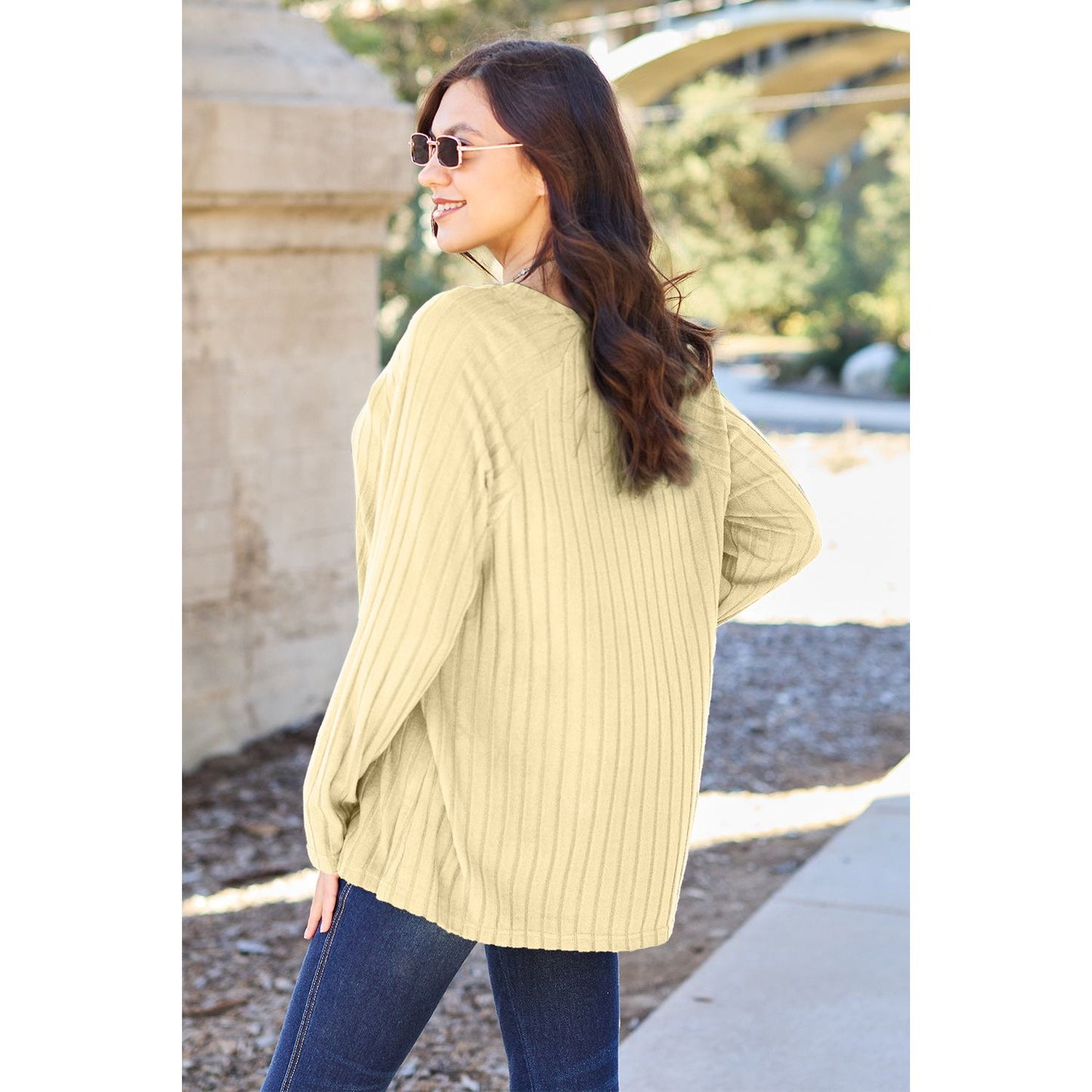 Basic Bae Full Size Ribbed Round Neck Long Sleeve Knit Top