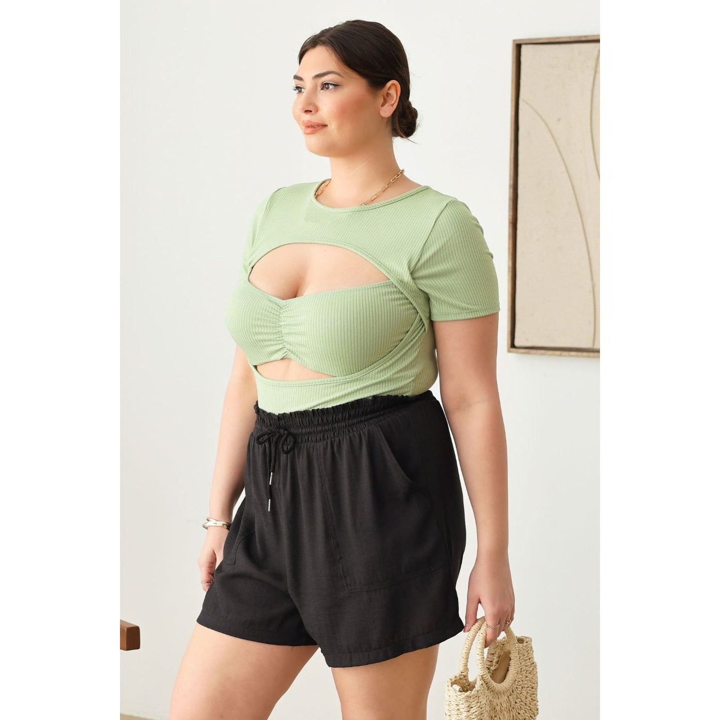 Zenobia Plus Size Drawstring Elastic Waist Shorts with Pockets