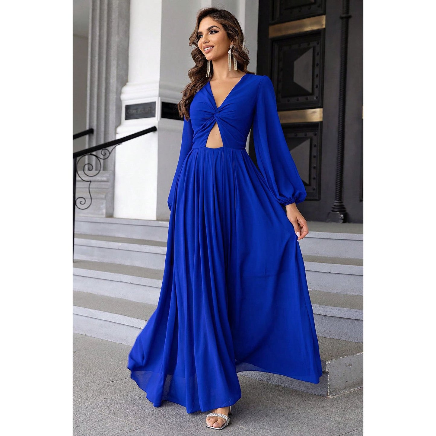 Twist Front Cutout Long Sleeve Dress