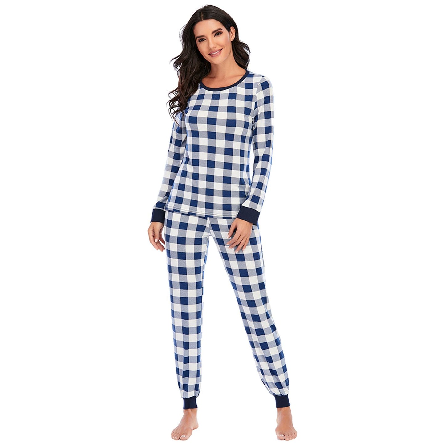 Plaid Round Neck Top and Pants Set