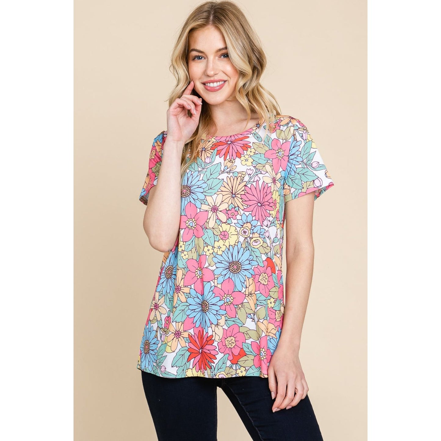 BOMBOM Floral Short Sleeve T-Shirt