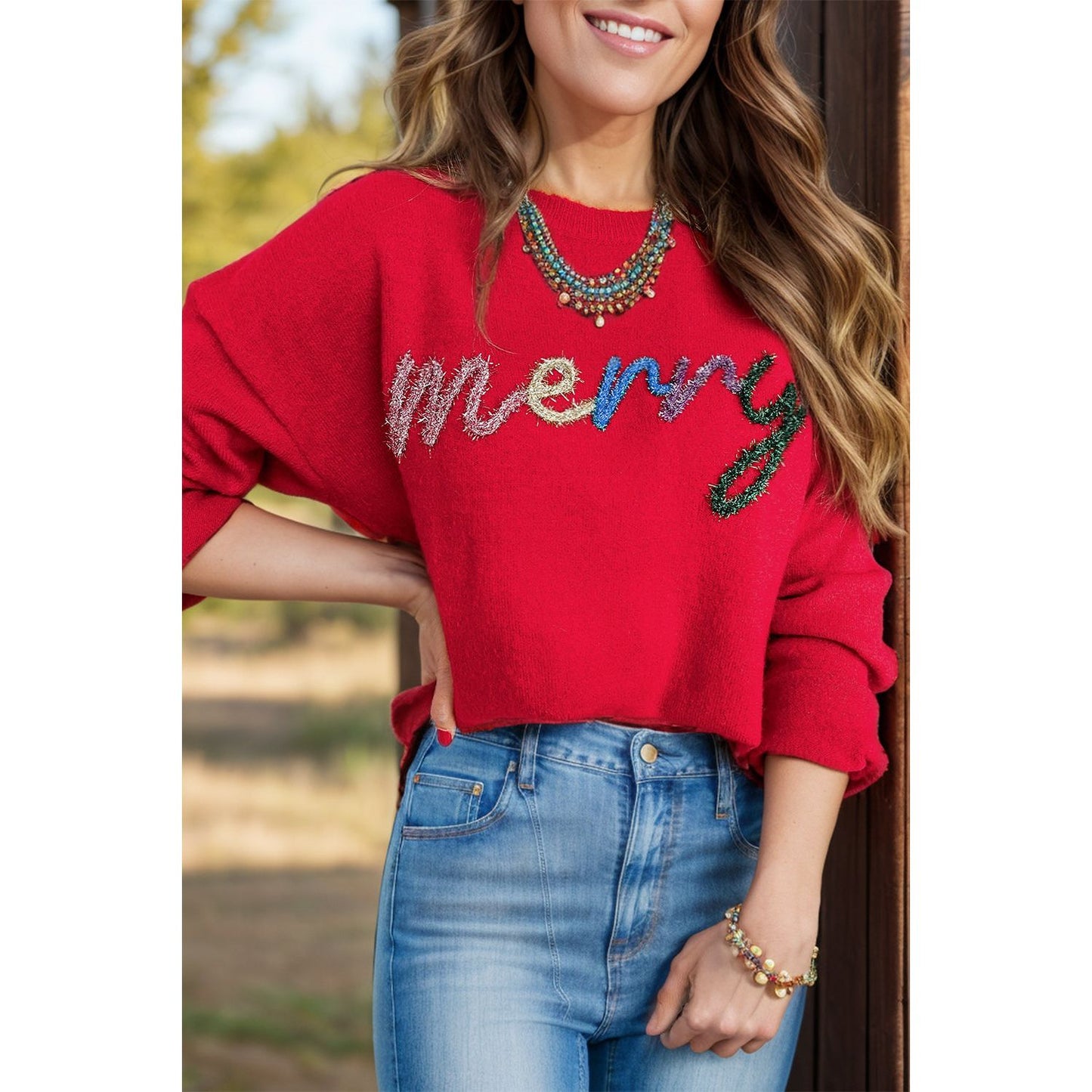 MERRY Round Neck Long Sleeve Sweater