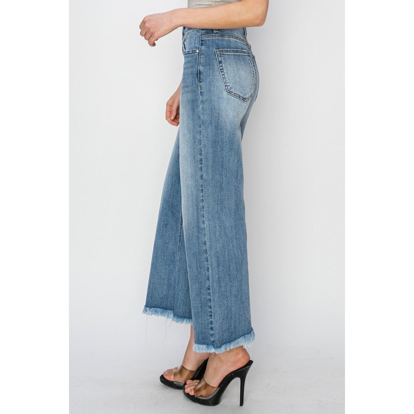 RISEN Raw Hem Cropped Wide Leg Jeans