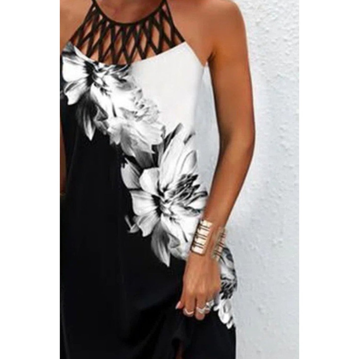 Printed Grecian Neck Mini Dress