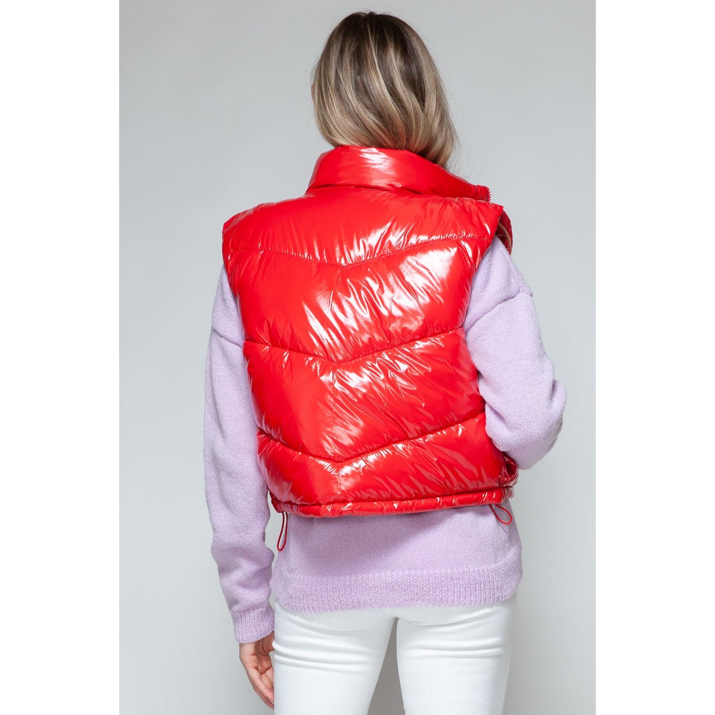 Snobbish Zip Up Turtleneck Shiny Quilted Vest