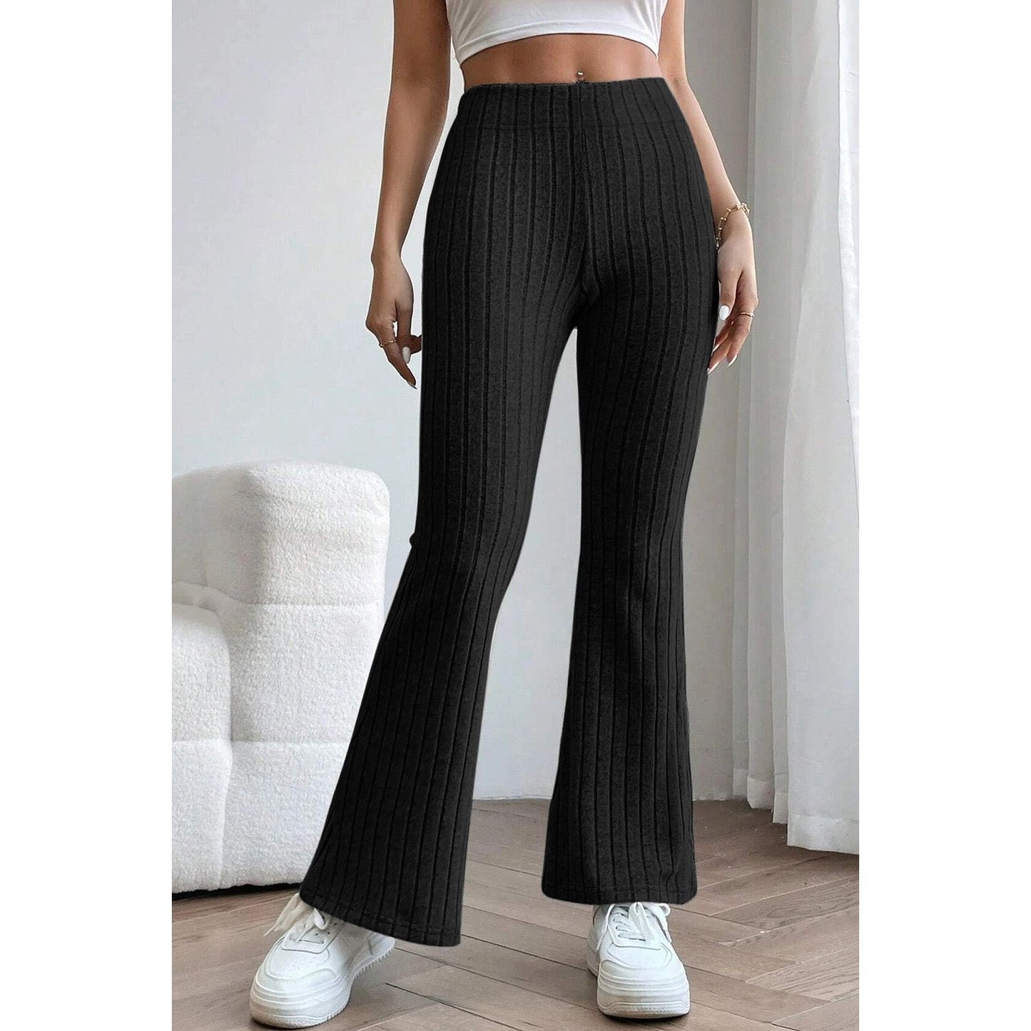 Basic Bae Full Size Ribbed High Waist Flare Pants