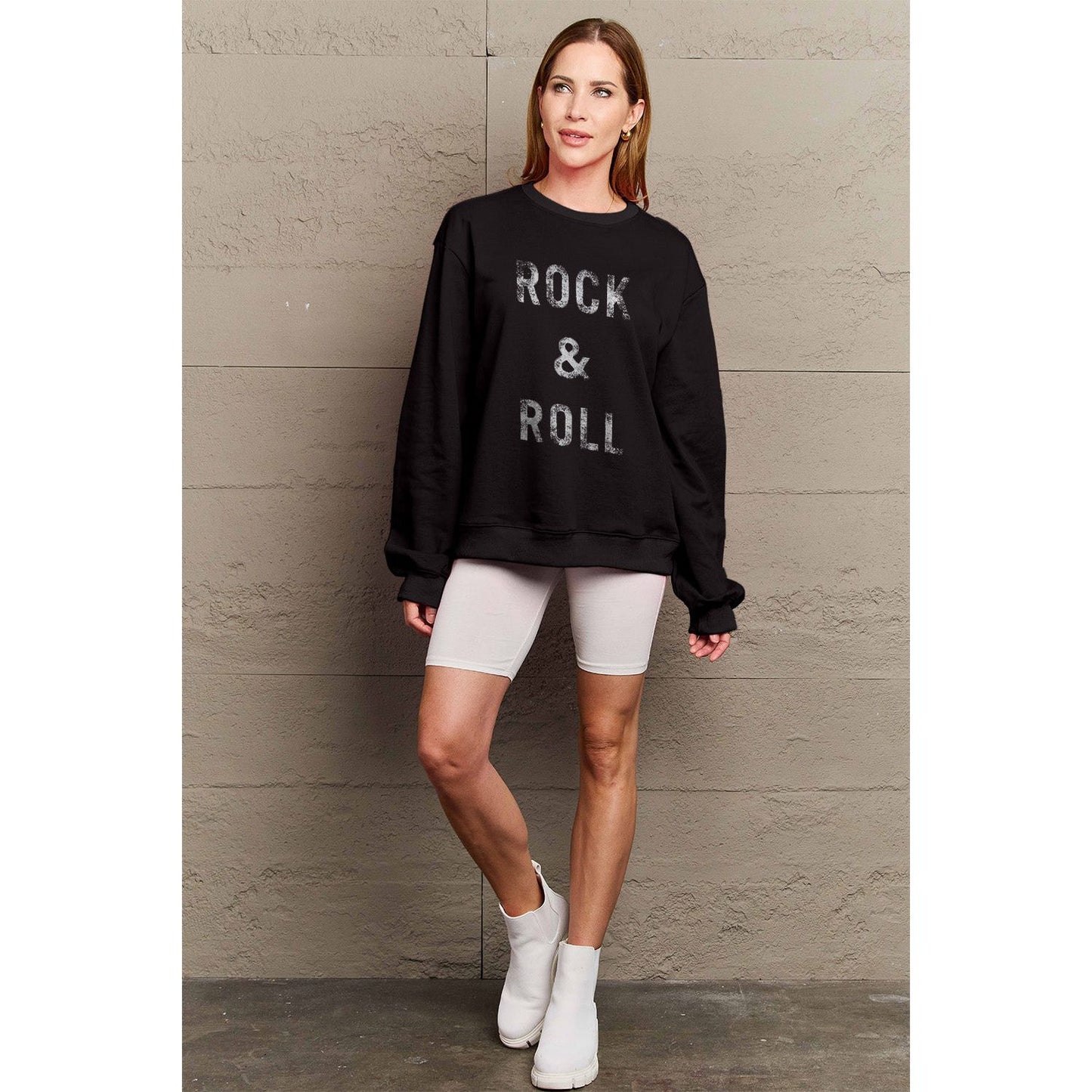 Simply Love Full Size ROCK & ROLL Round Neck Sweatshirt