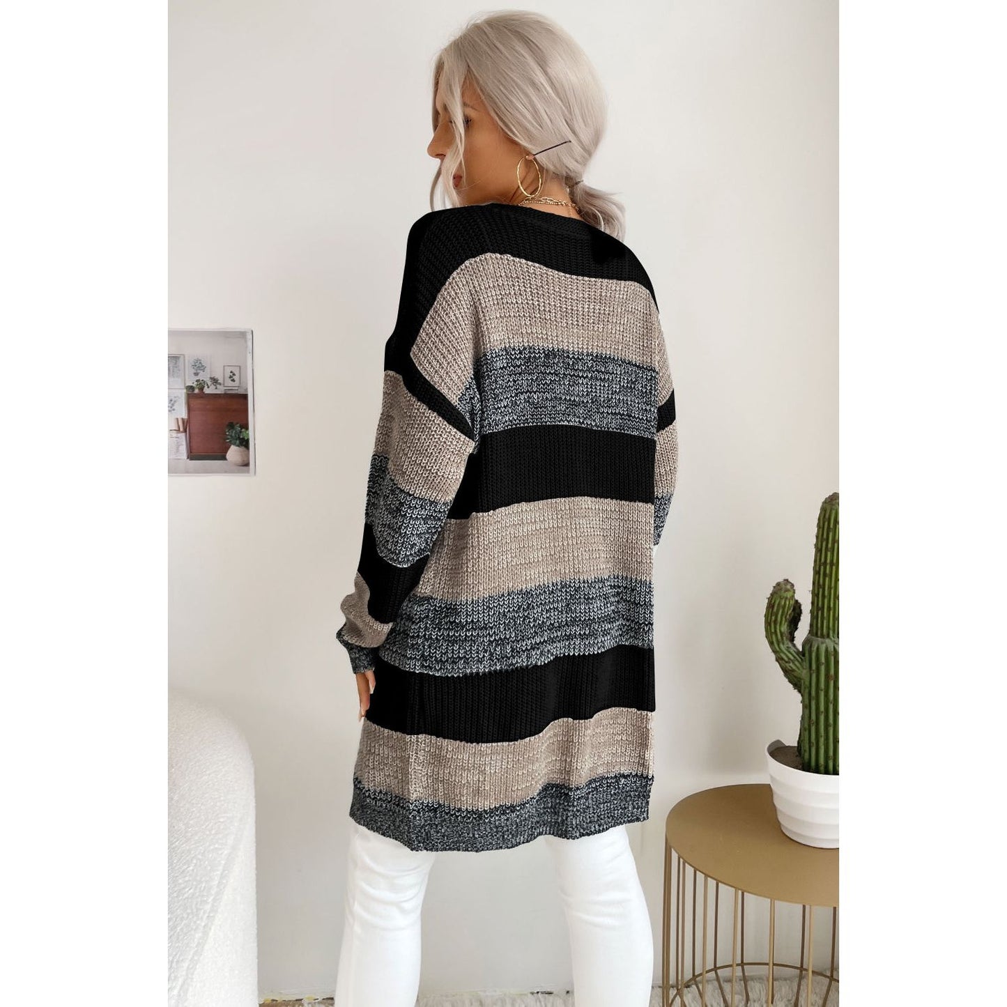 Perfee Striped Long Sleeve Duster Cardigan