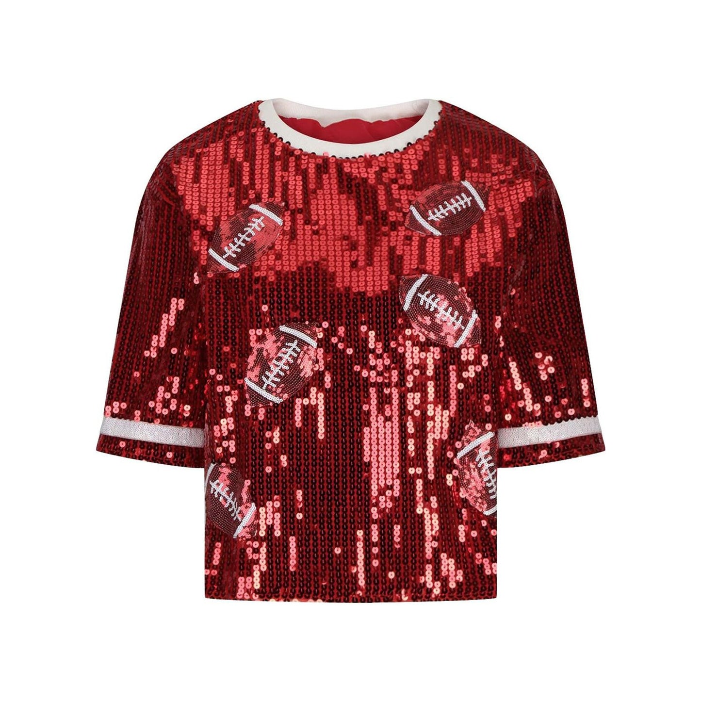 Sequin Football Round Neck Half Sleeve Top