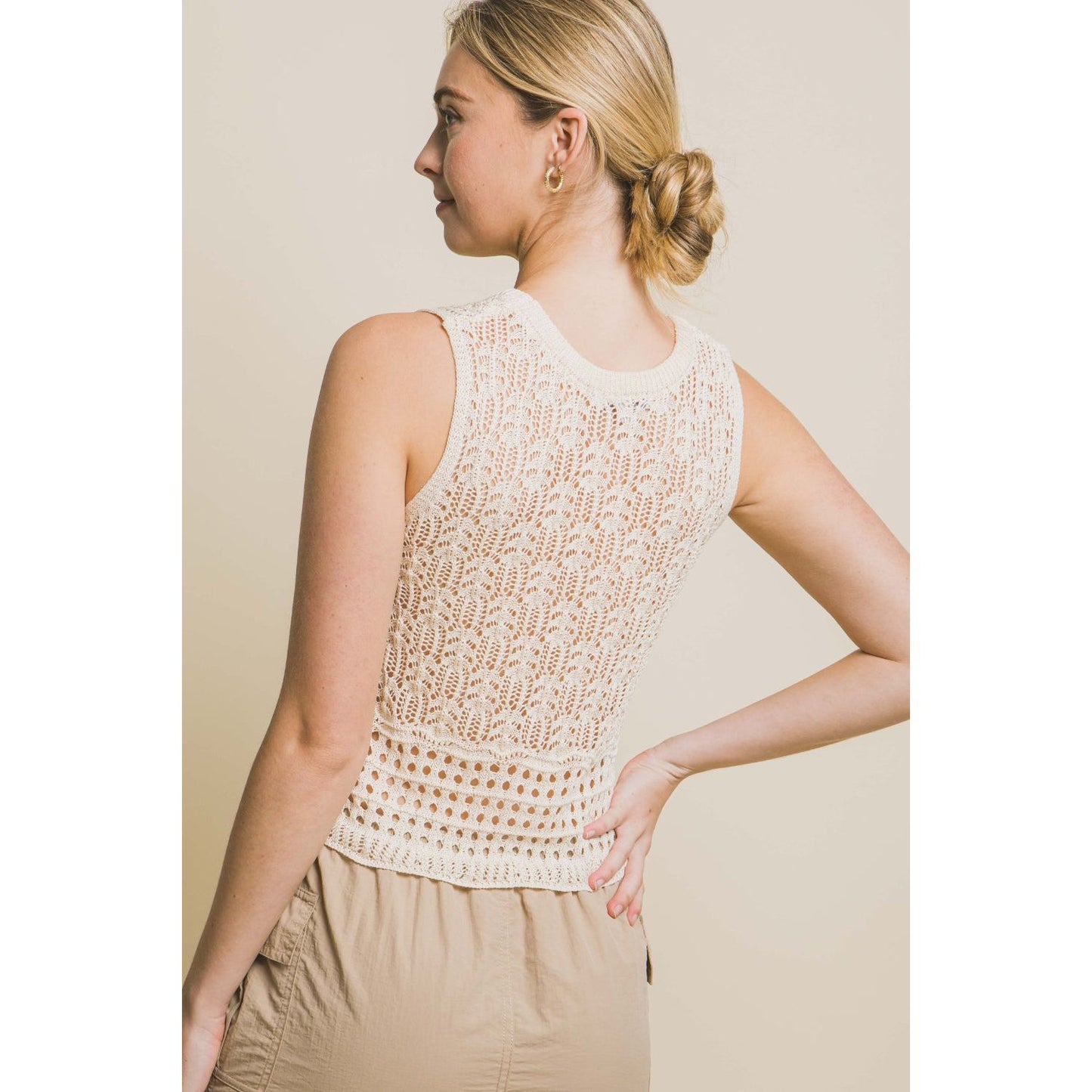 Love Tree Contrast line Openwork Knit Tank