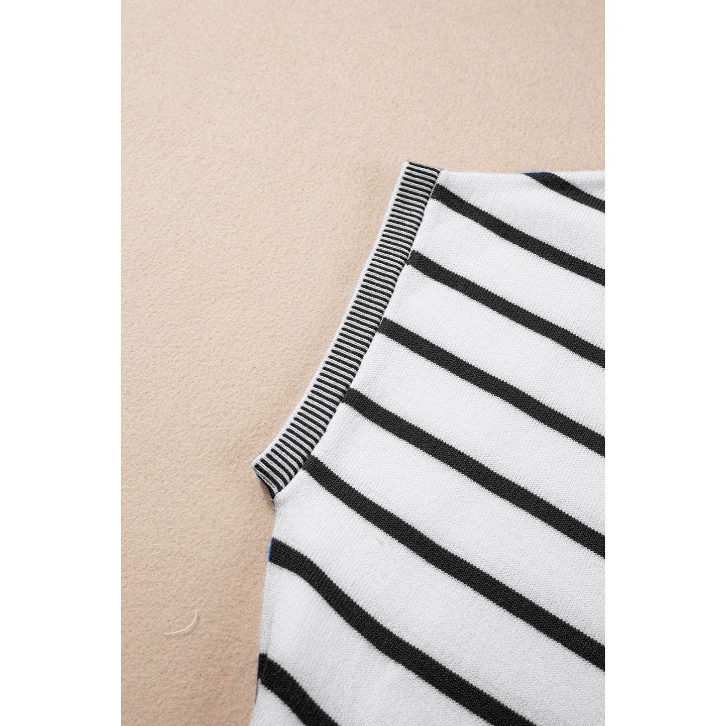 Striped Round Neck Cap Sleeve Knit Top