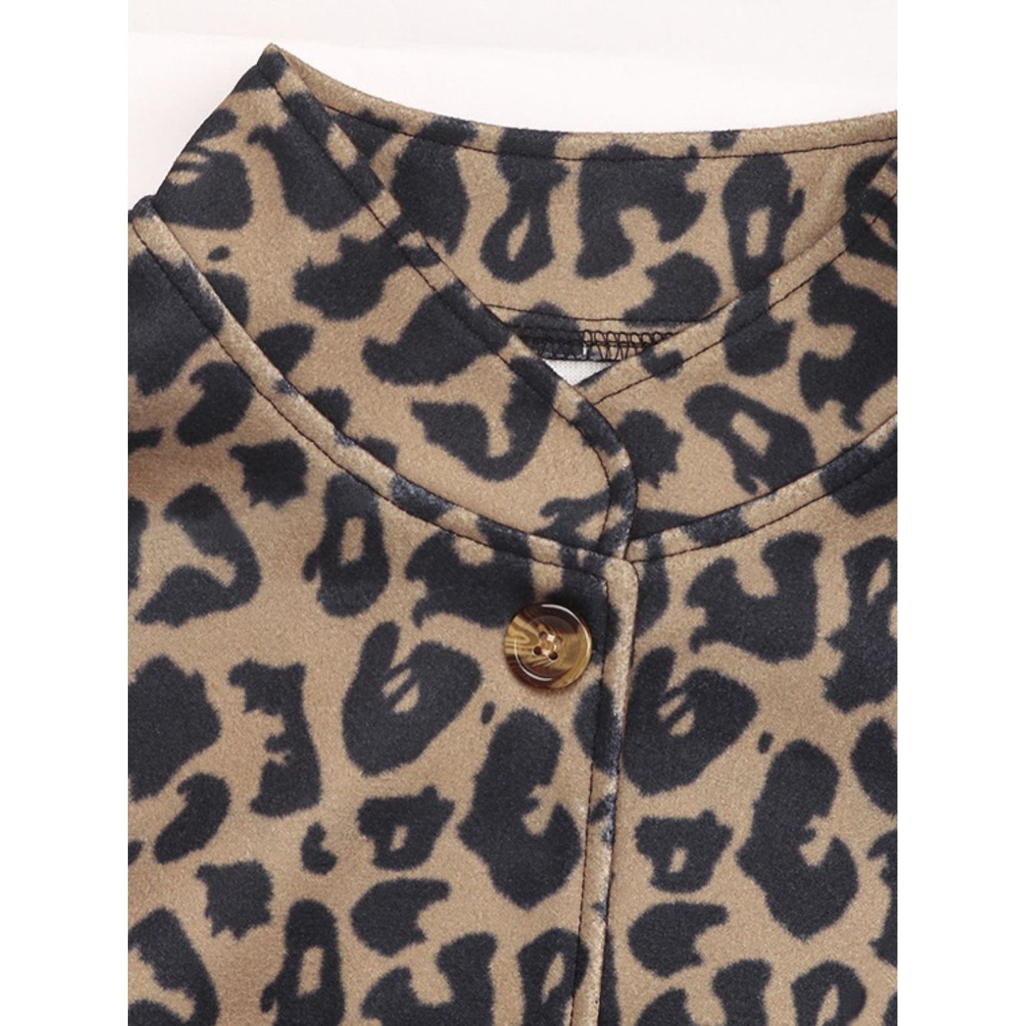 Perfee Leopard Button Up Long Sleeve Jacket