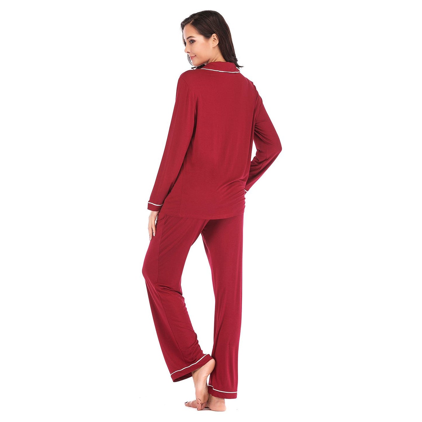 Collared Neck Long Sleeve Loungewear Set with Pockets