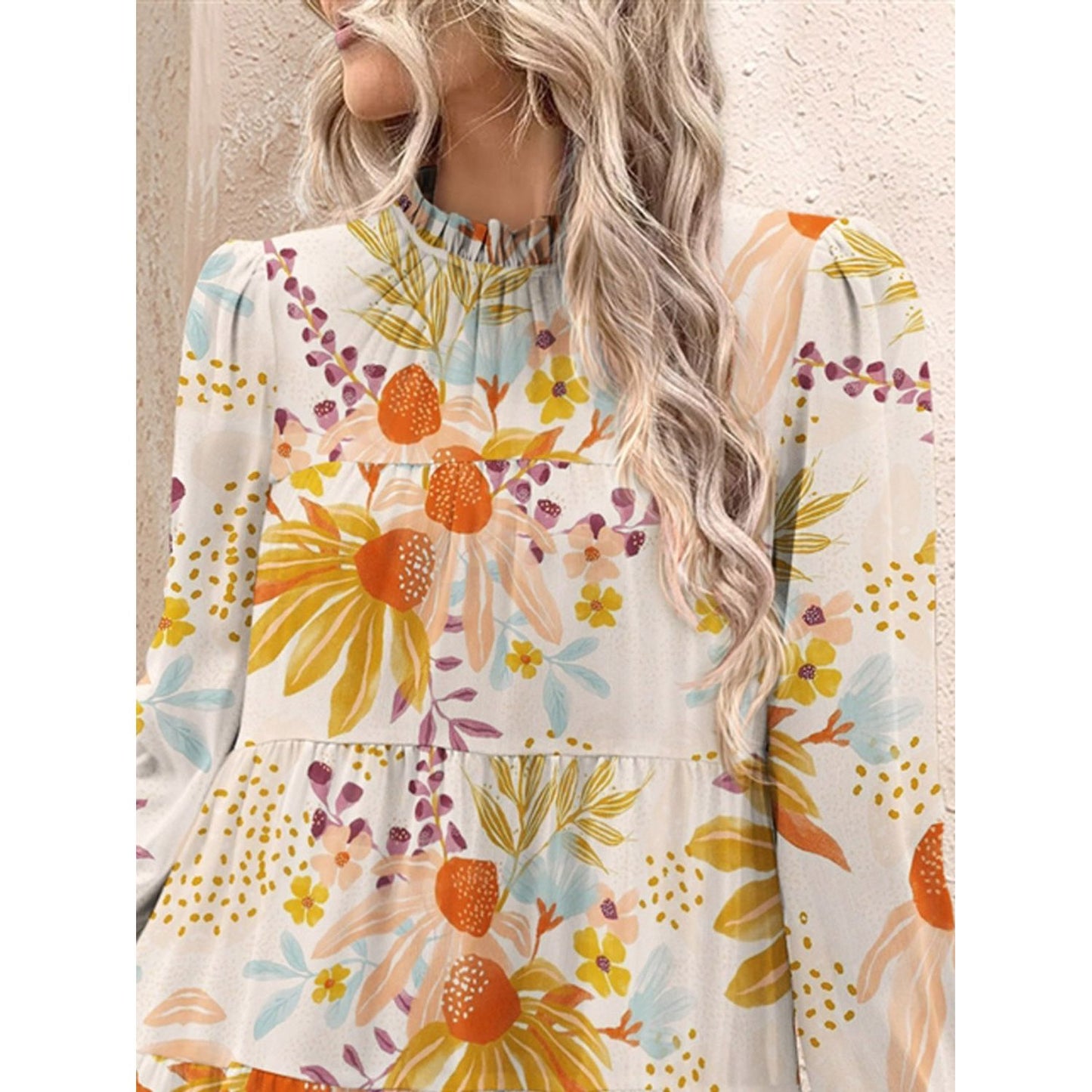 Tiered Printed Long Sleeve Mini Dress