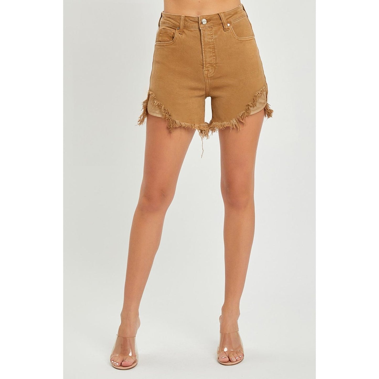 RISEN High Waist Frayed Hem Denim Shorts