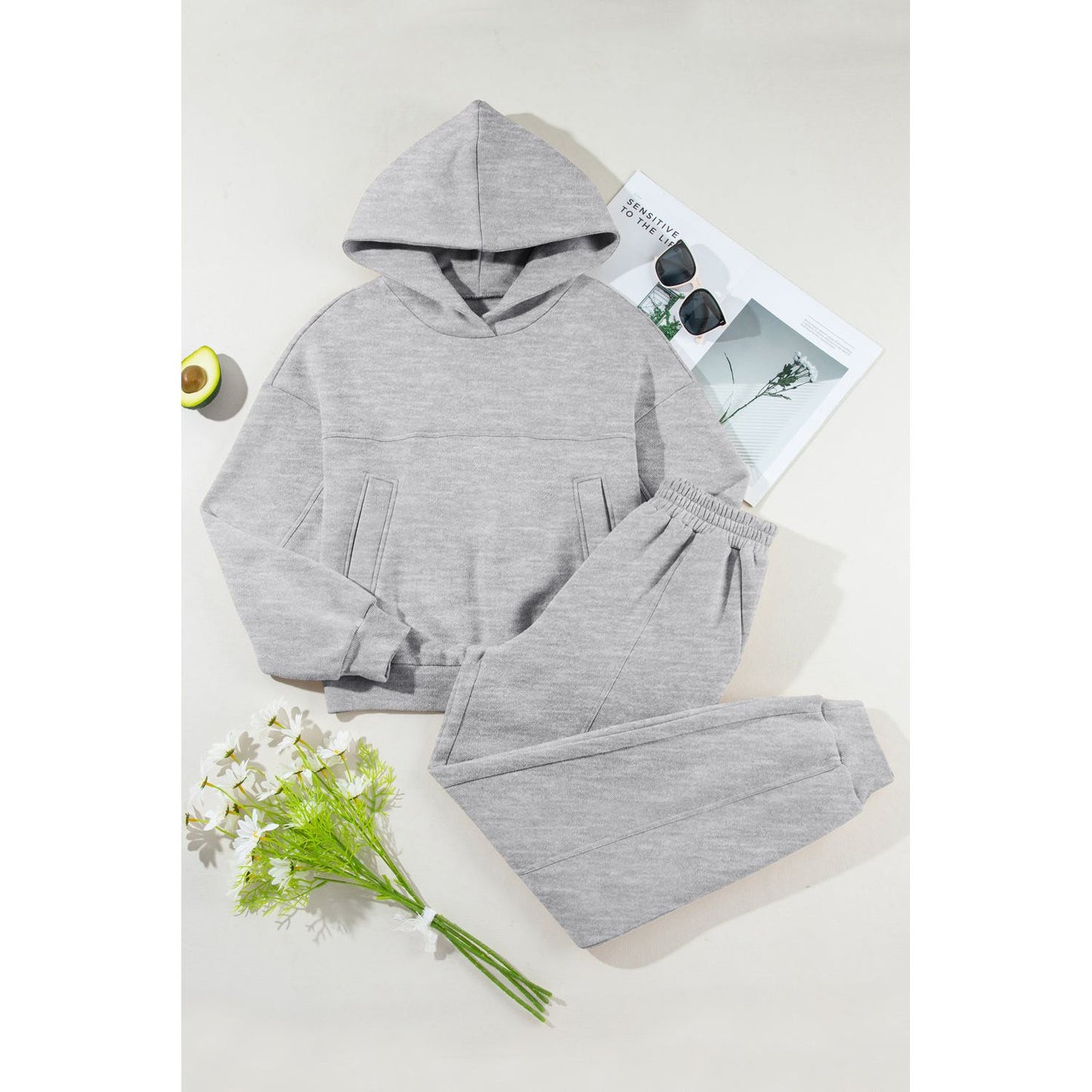 Dropped Shoulder Long Sleeve Hoodie and Pants Active Set