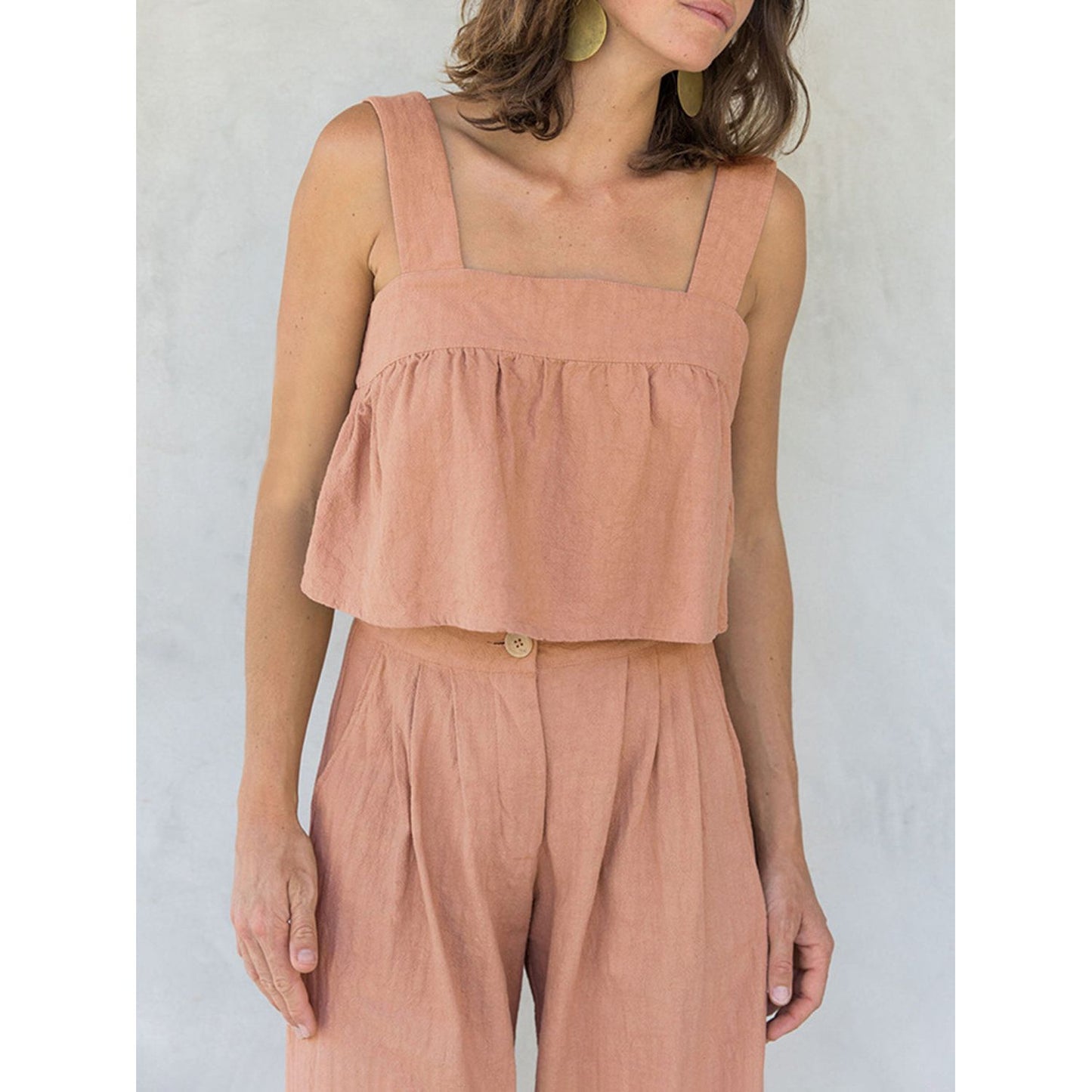 Square Neck Wide Strap Top and Pants Set