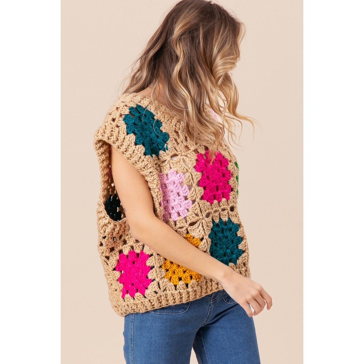 BiBi Granny Square Openwork Sweater Vest