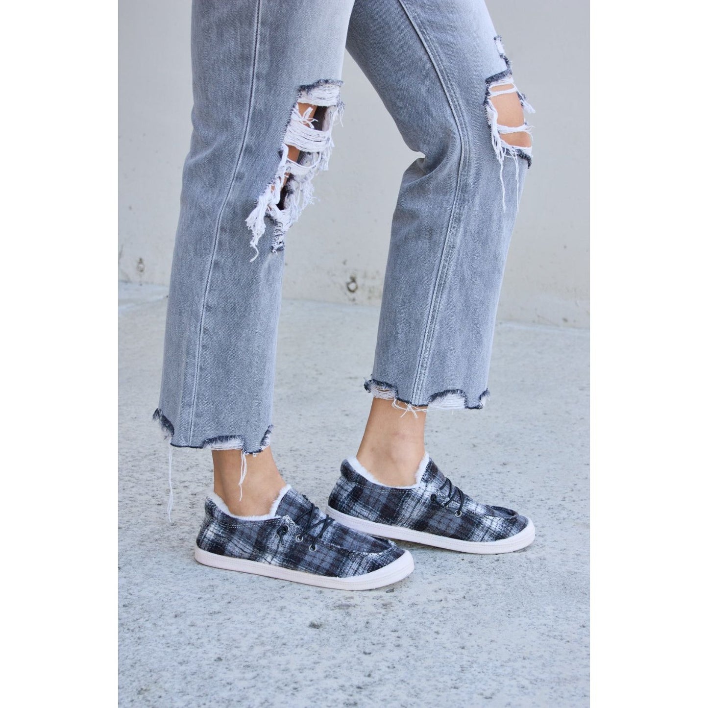 Forever Link Plaid Plush Flat Sneakers