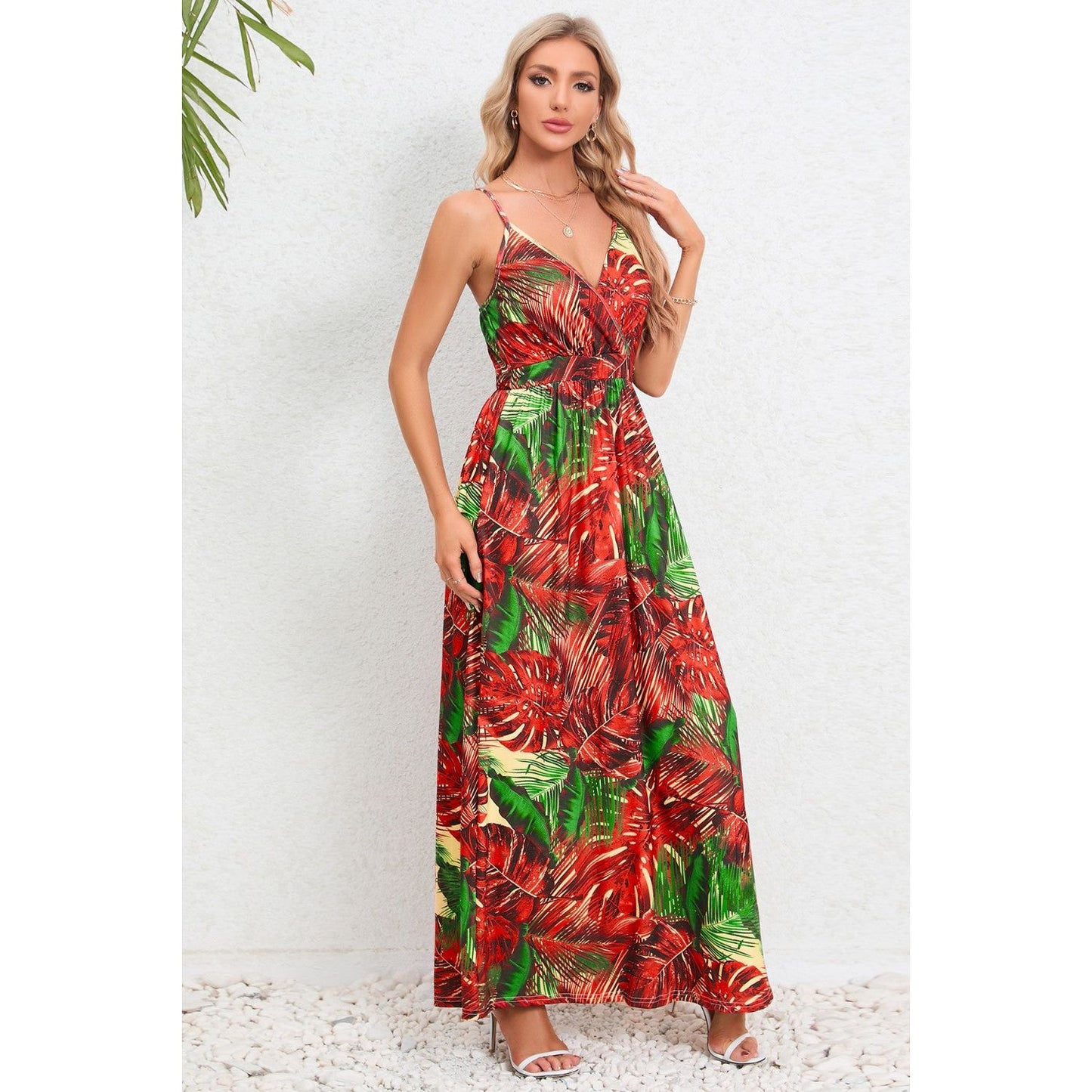 Printed Surplice Maxi Cami Dress