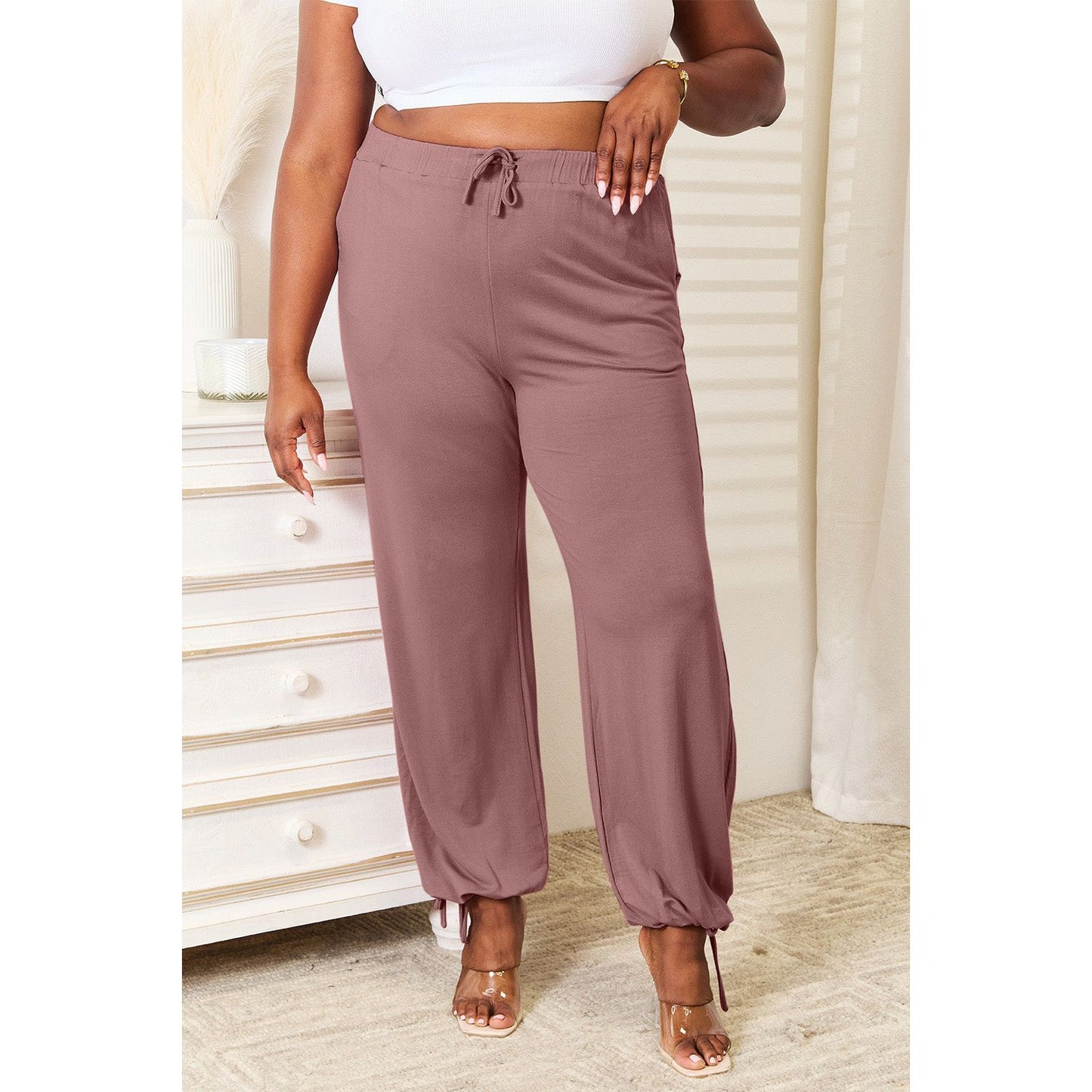 Basic Bae Full Size Soft Rayon Drawstring Waist Pants with Pockets