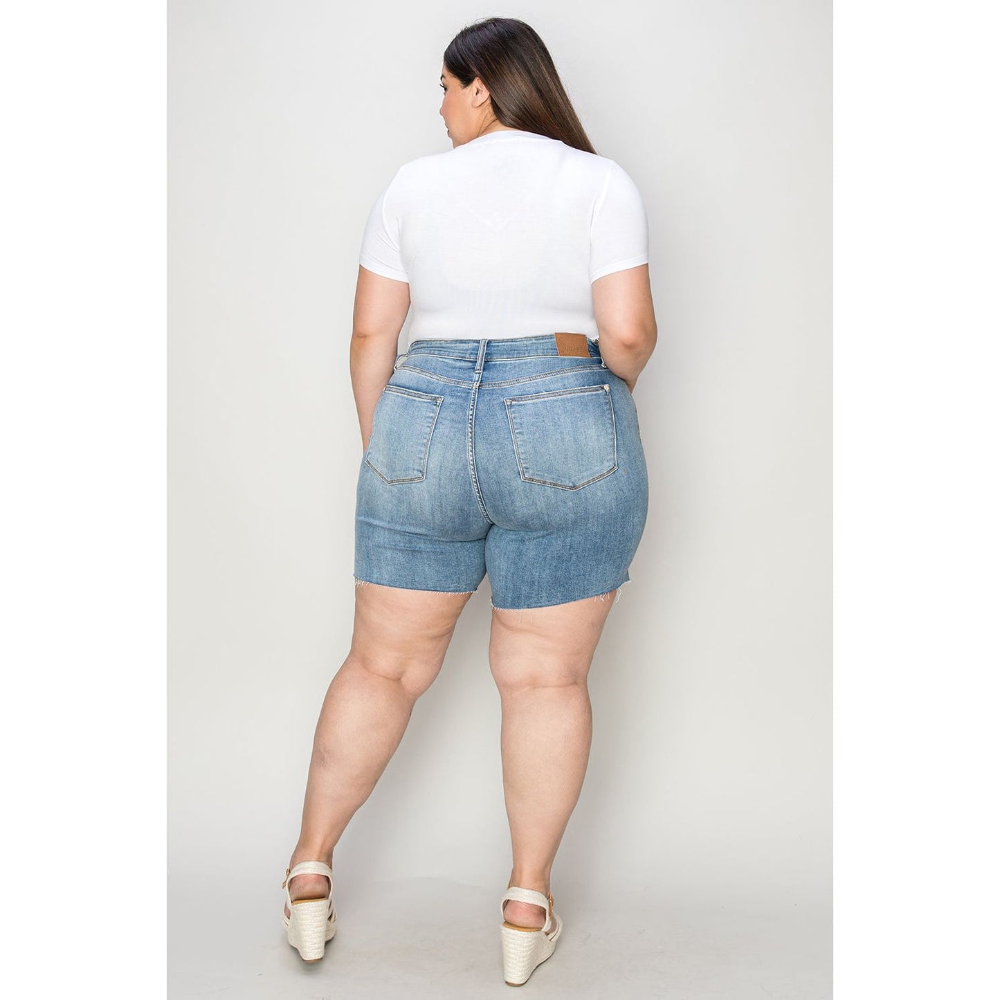 Judy Blue Full Size High Waist Raw Hem Denim Shorts