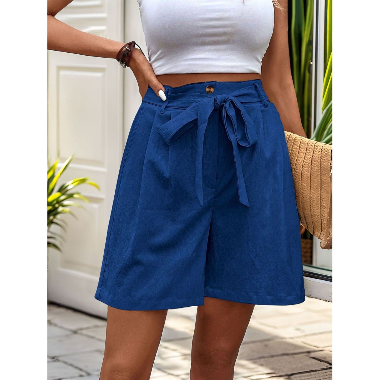 Perfee Tied High Waist Shorts with Pockets