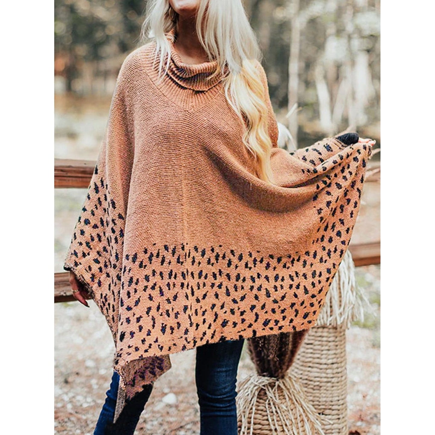 Leopard Turtleneck Poncho