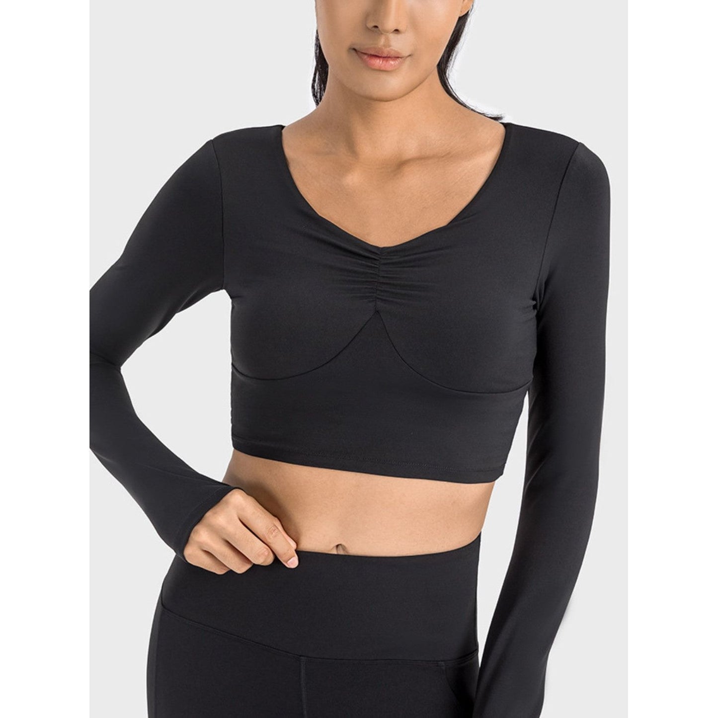 Ruched Cropped Long Sleeve Sports Top