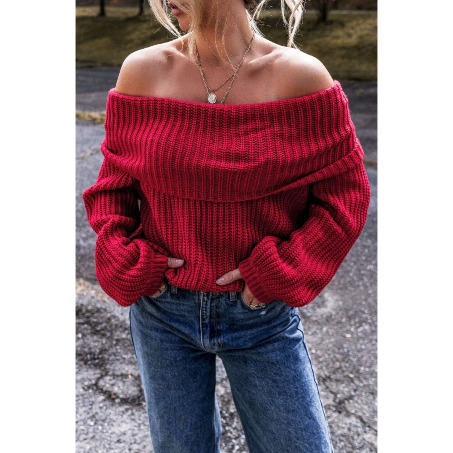 Off-Shoulder Long Sleeve Sweater