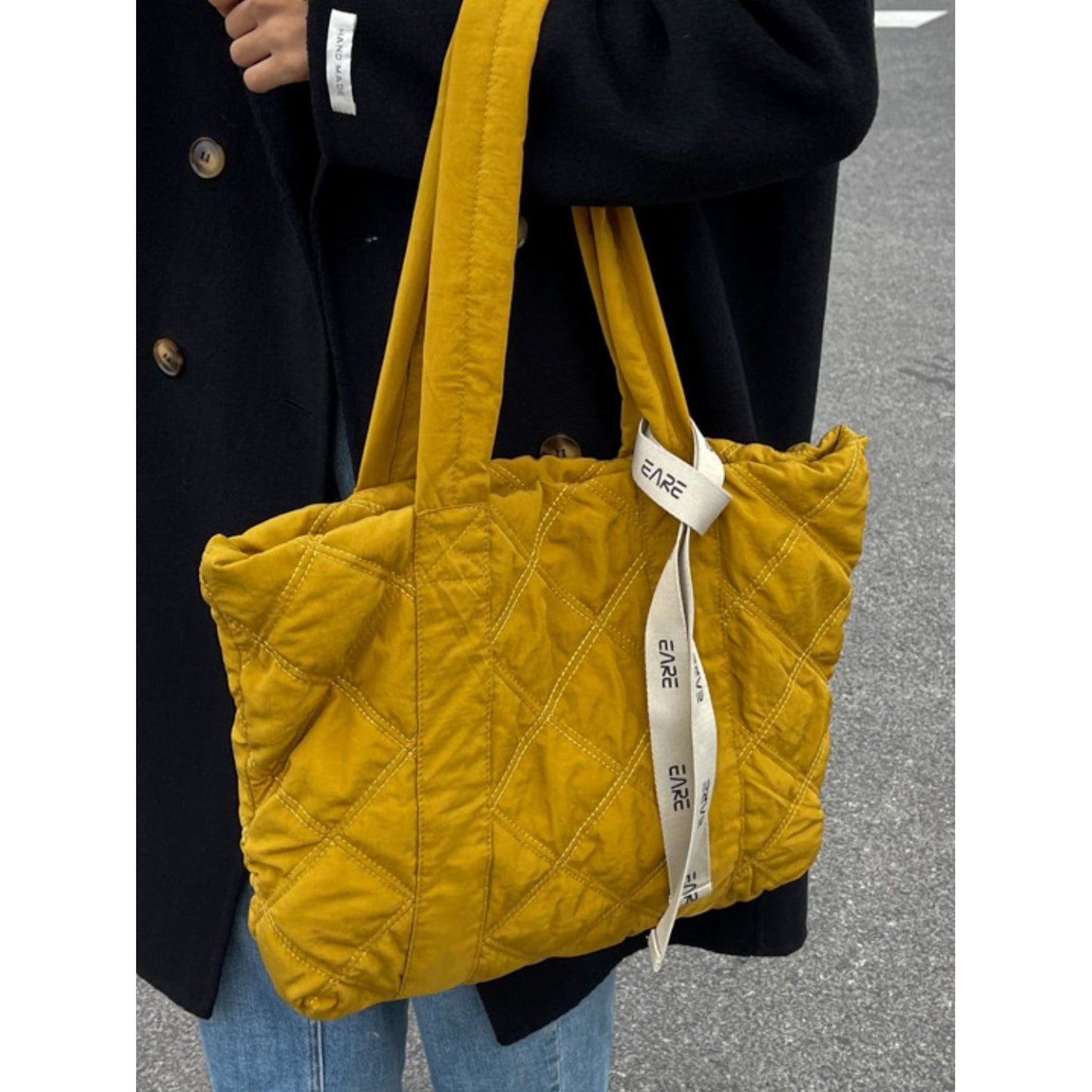 Quilted Nylon Large Tote Bag