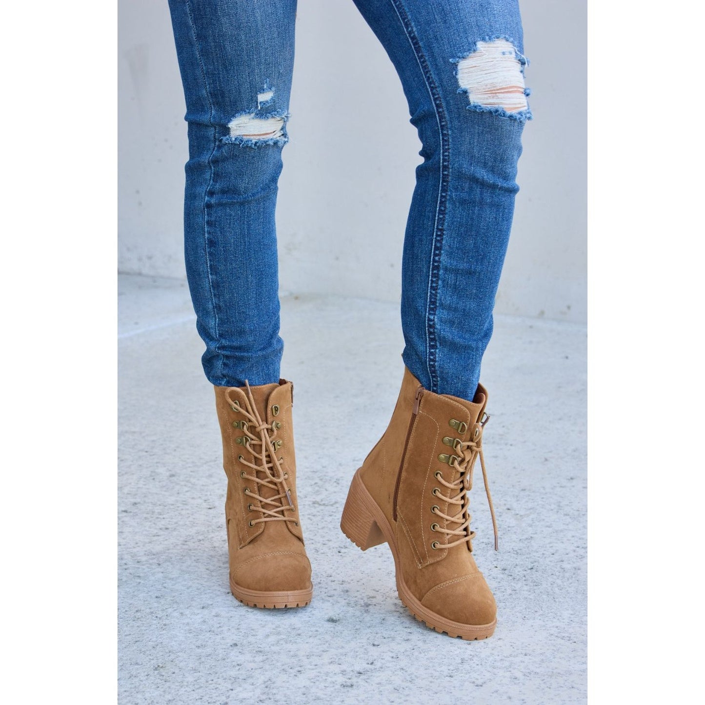 Forever Link Lace-Up Zipper Detail Block Heel Boots