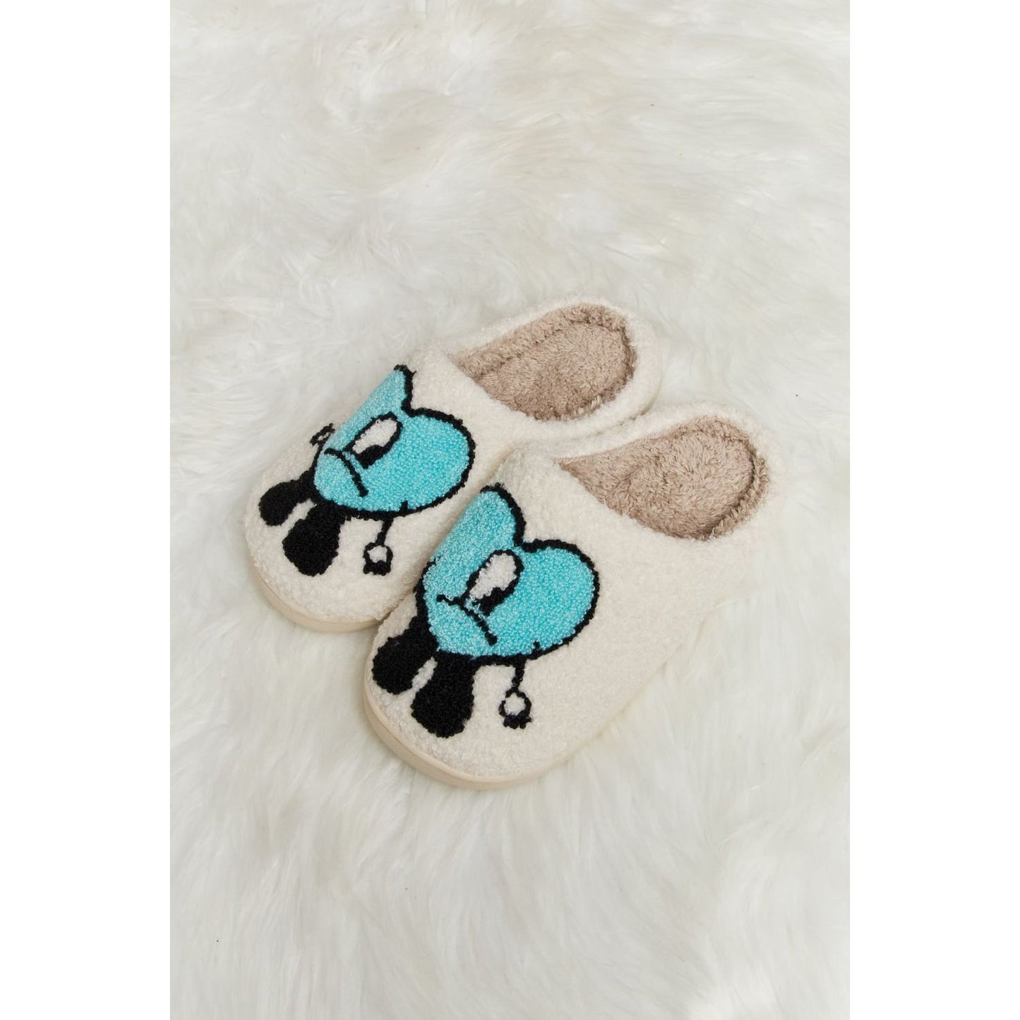 Melody Love Heart Print Plush Slippers