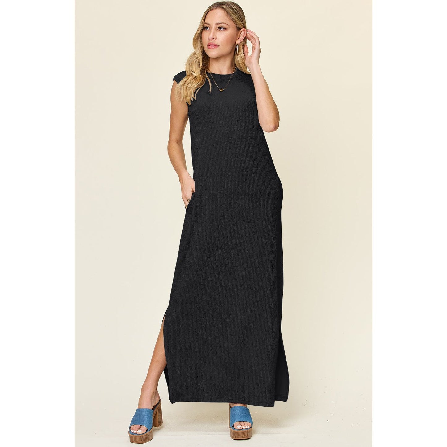 Double Take Full Size Texture Mock Neck Sleeveless Maxi Dress