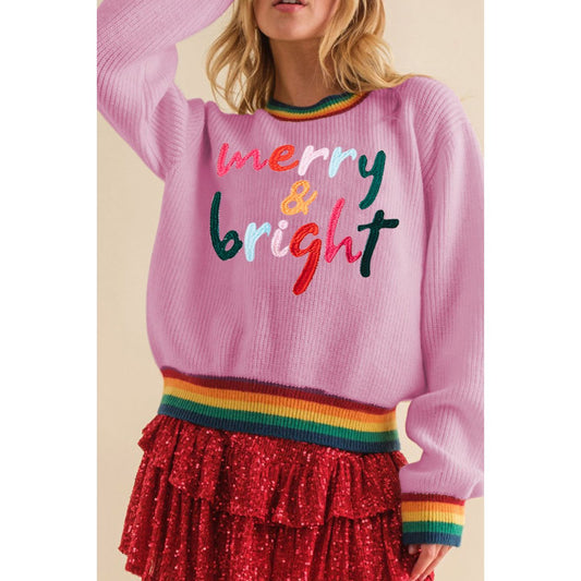 MERRY & BRIGHT Ribbed Round Neck Sweater