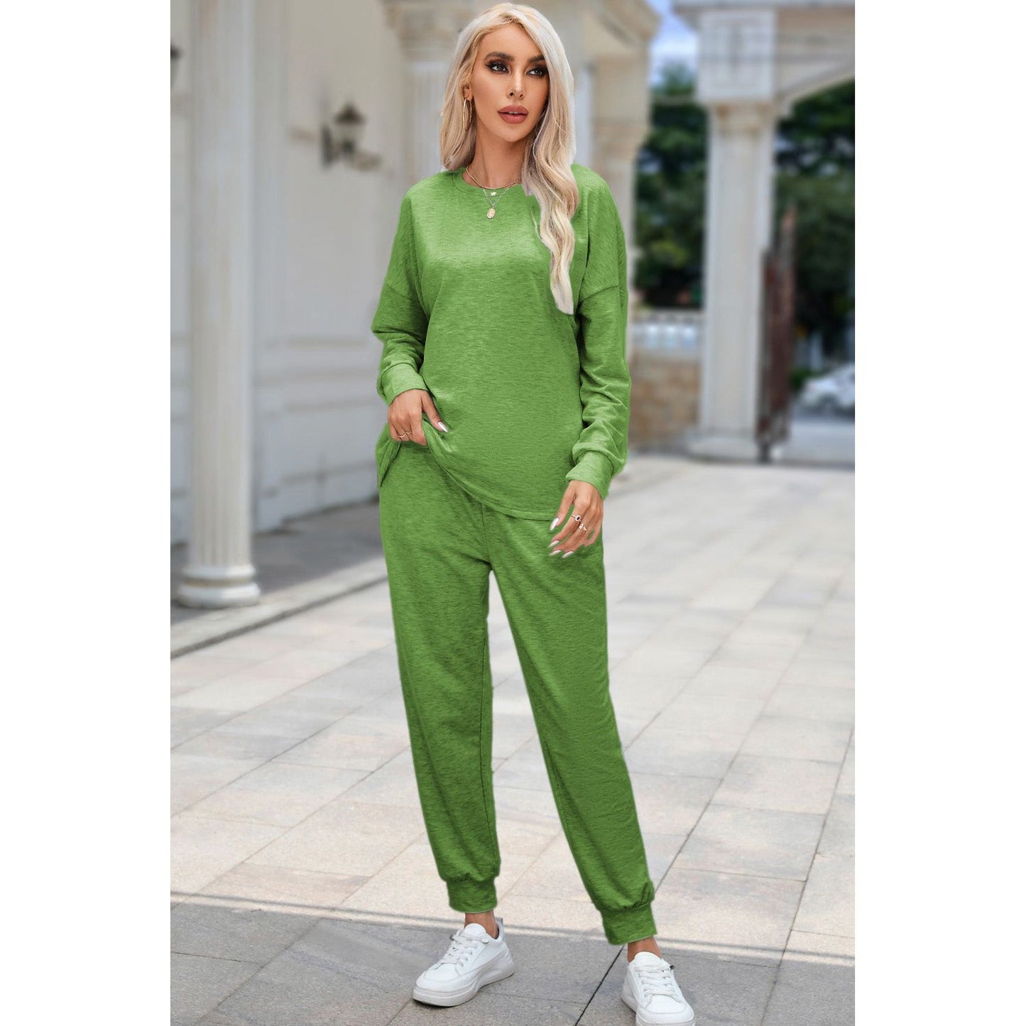 Round Neck Top and Drawstring Pants Lounge Set