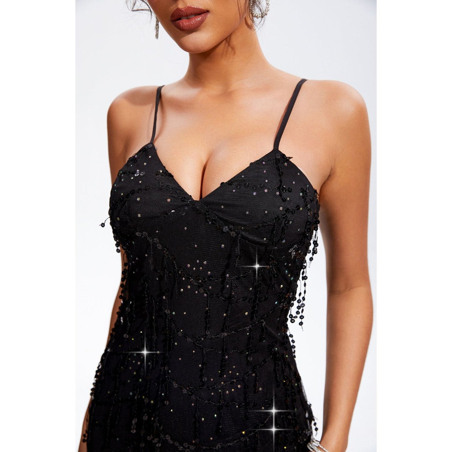 Sequin V-Neck Wrap Cami Dress