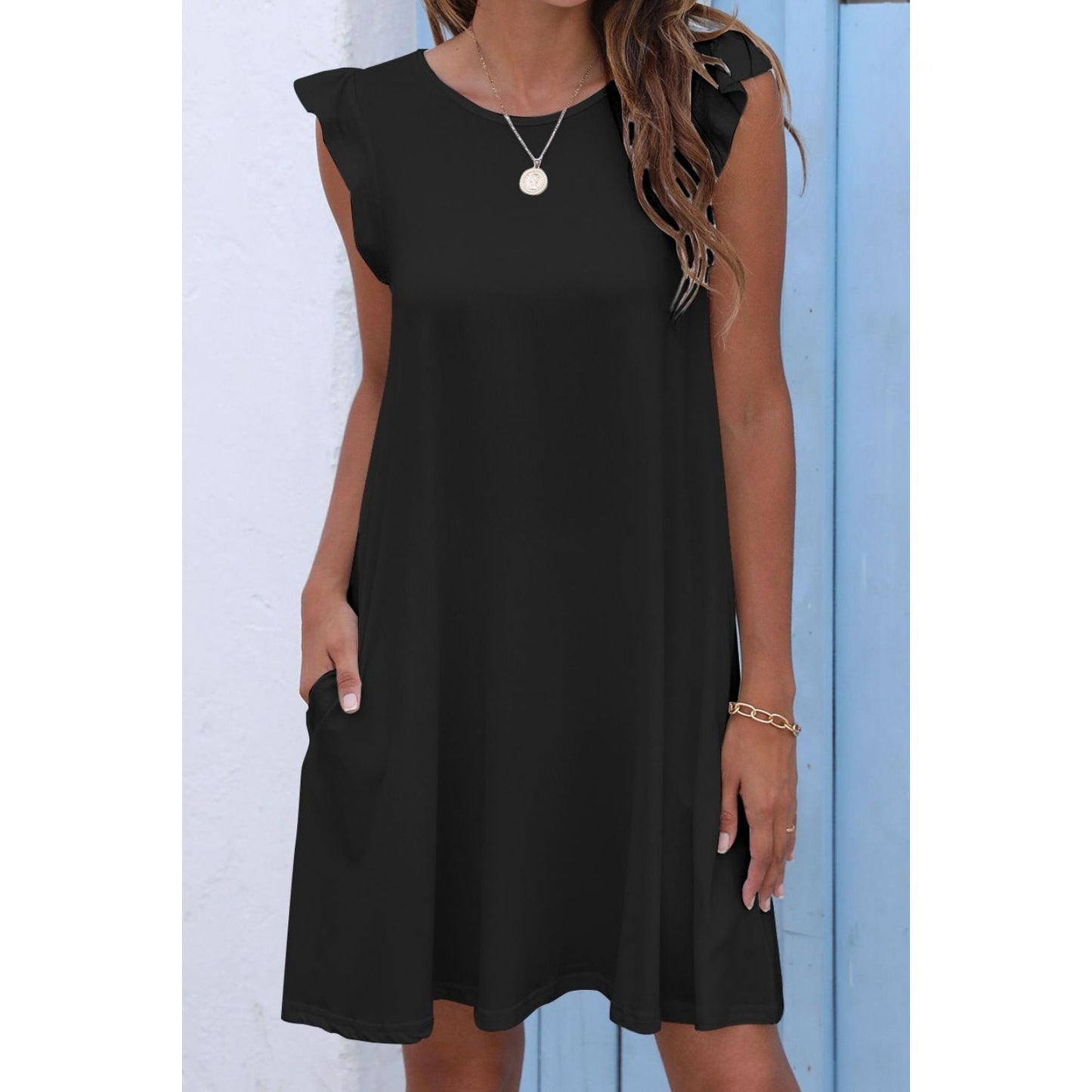 Butterfly Sleeve Round Neck Dress