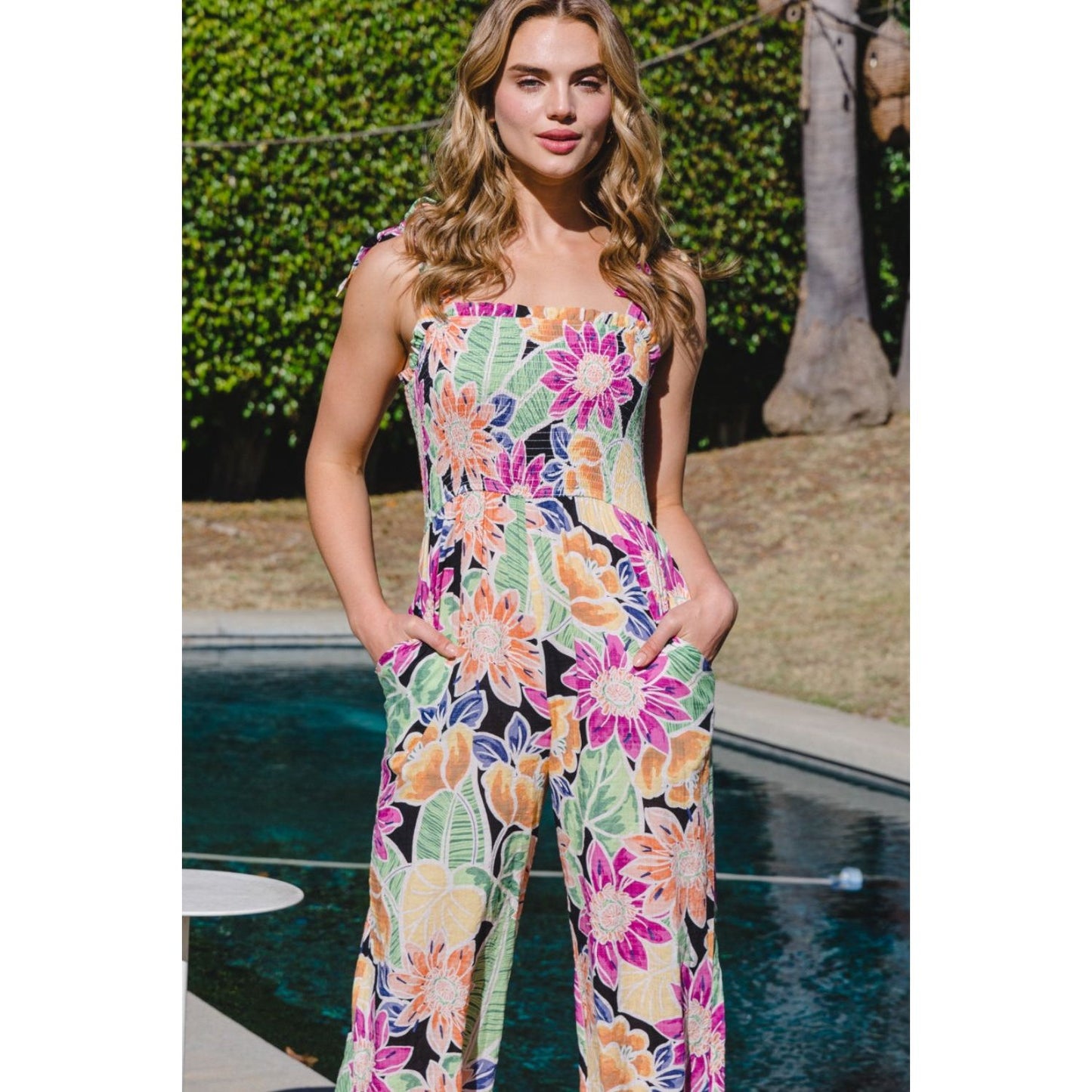 ODDI Full Size Floral Sleeveless Wide Leg Jumpsuit