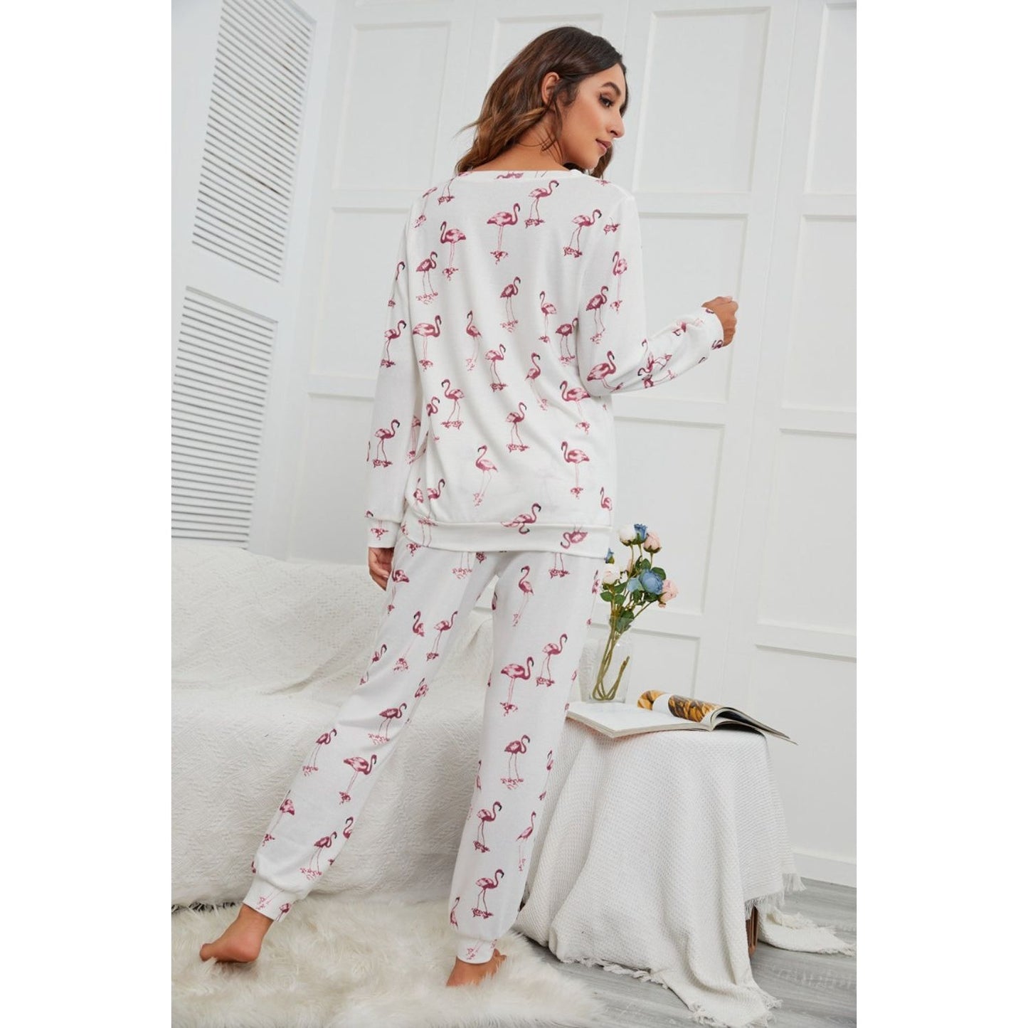 Flamingo Long Sleeve Top and Pants Lounge Set