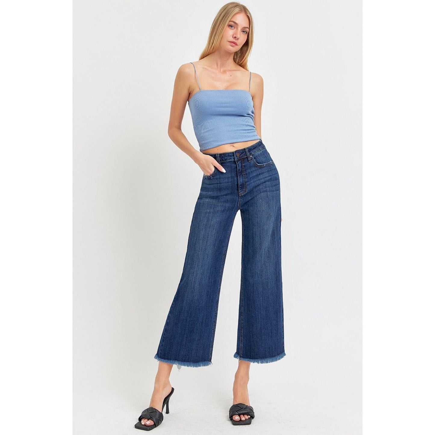 RISEN Full Size Raw Hem Cropped Wide Leg Jeans