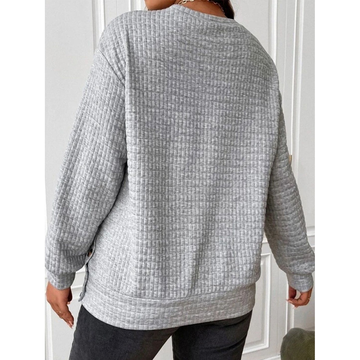 Texture Round Neck Long Sleeve Sweatshirt