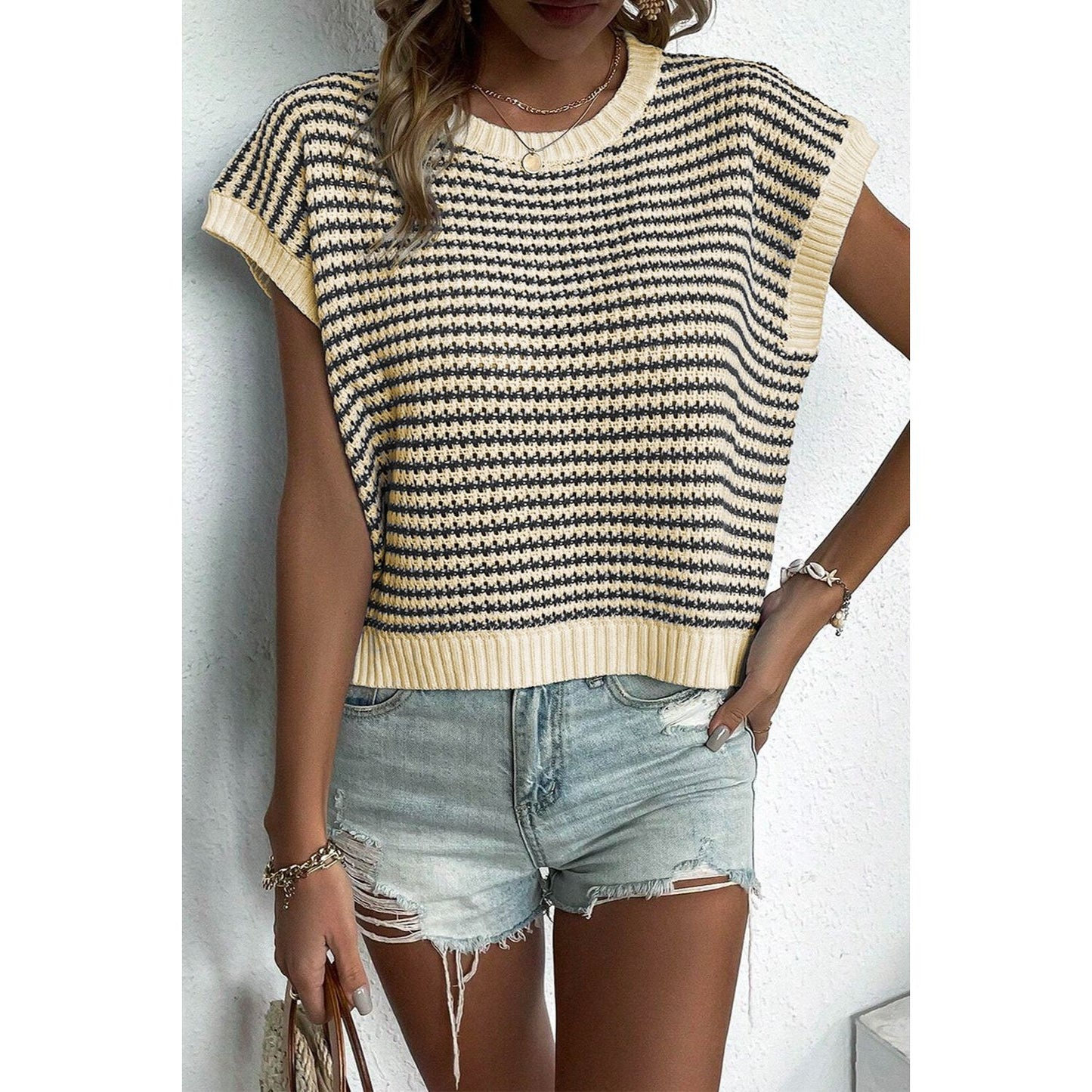 Striped Round Neck Sweater Vest