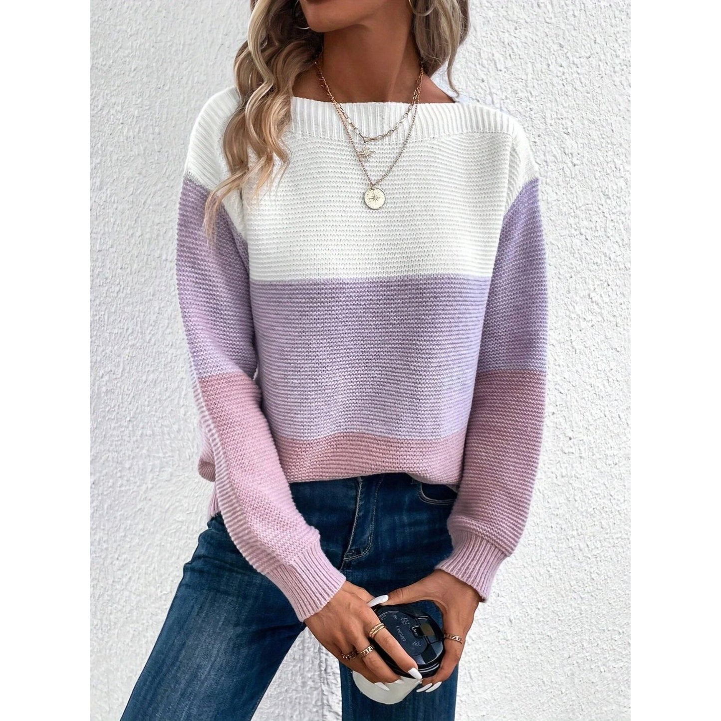 Color Block Boat Neck Sweater